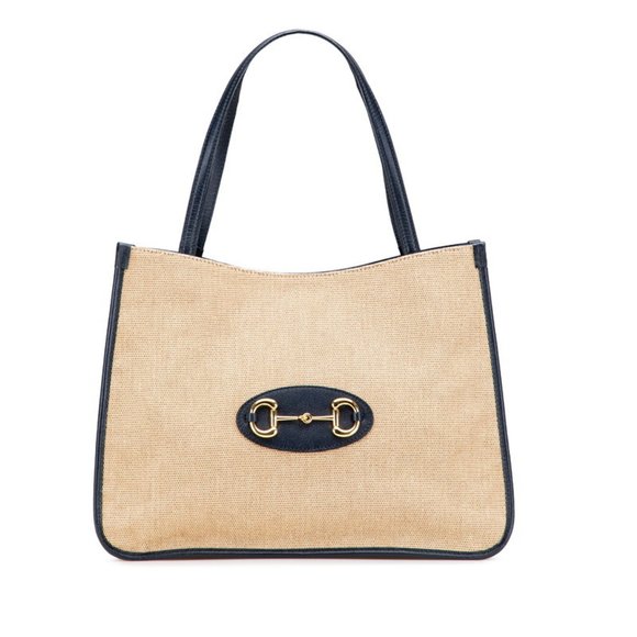 Gucci Horsebit Tote Bag Handbag 623694 Beige Black Canvas Leather Women's GUCCI - Picture 1 of 9